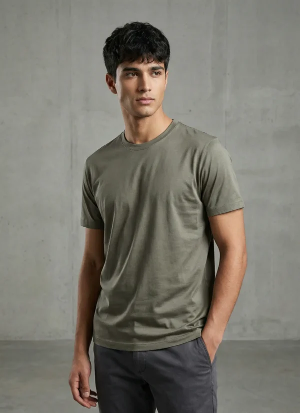 Cotton Round Neck Olive T-Shirt by Elaasa