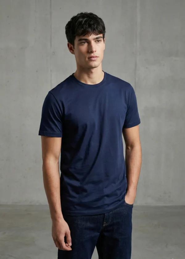 Cotton Round Neck Blue T-Shirt by Elaasa